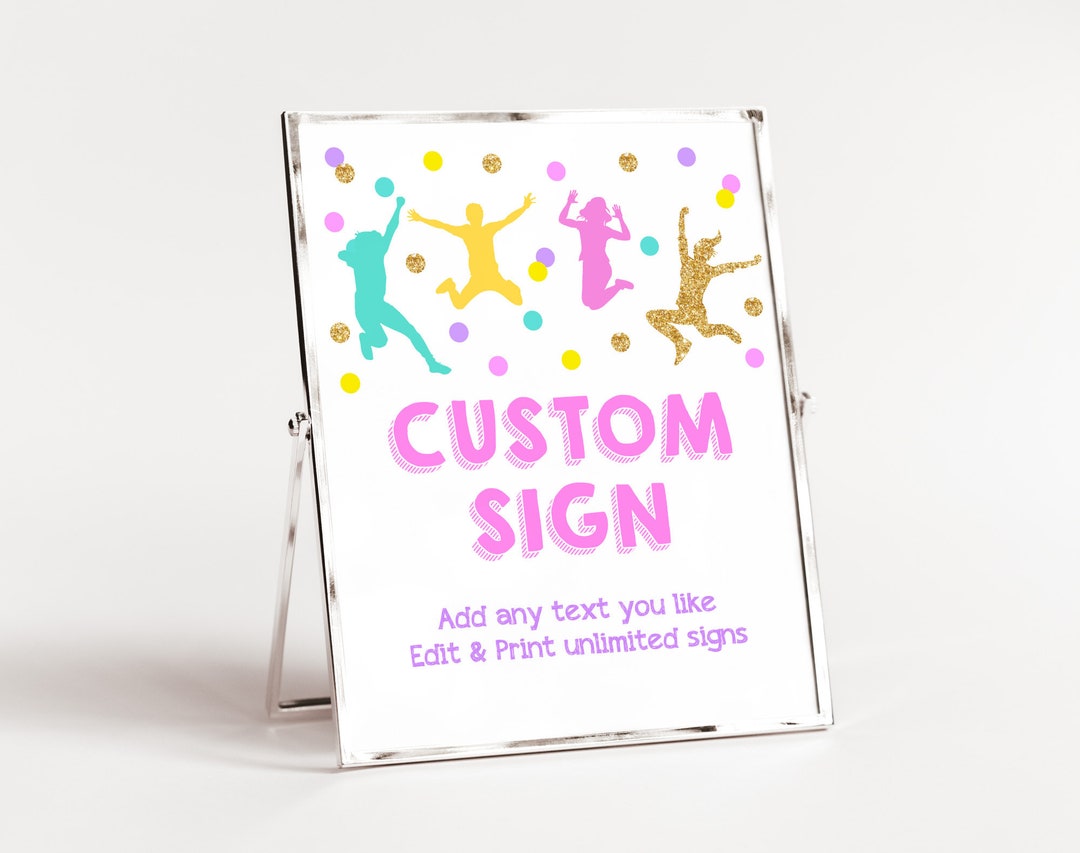 Jump Party Custom Sign Jump Birthday Table Sign Trampoline Party ...