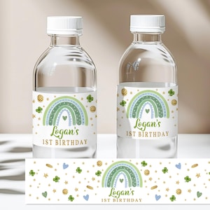 Etiquetas para botellas de agua Lucky One, envoltura para botellas del día de San Patricio, decoración para fiesta de cumpleaños de Lucky One, niño pequeño, imprimible, editable, descarga SPI2