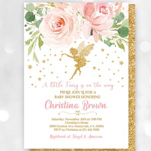 Fairy Baby Shower Invitation Floral Enchanted Pixie Baby Shower Invite Rustic Tea Party Girl Editable Download Printable Bab138