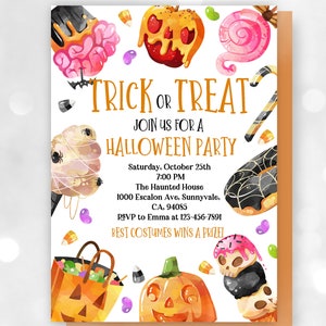 Halloween Invitation: Editable Trick or Treat Party (Printable Digital File)