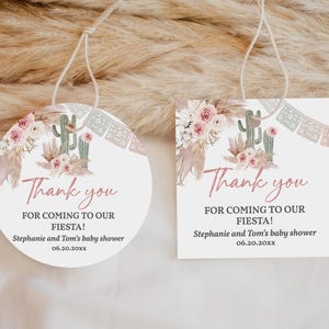 Etiquetas de regalo para tacos Bout A Baby, etiquetas de regalo para fiesta de baby shower, etiquetas de agradecimiento con cactus, etiquetas de regalo mexicanas con hierba de pampa bohemia, etiquetas de regalo editables e imprimibles Bab252