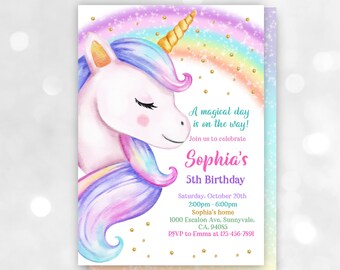 Rainbow Unicorn Birthday Party Invitation Rainbow Glitter Unicorn unicorn invitation unicorn birthday invitation rainbow unicorn
