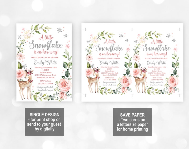 Winter wonderland baby shower invitation Set Floral Deer Invite set Download All EDITABLE Bab46 image 3