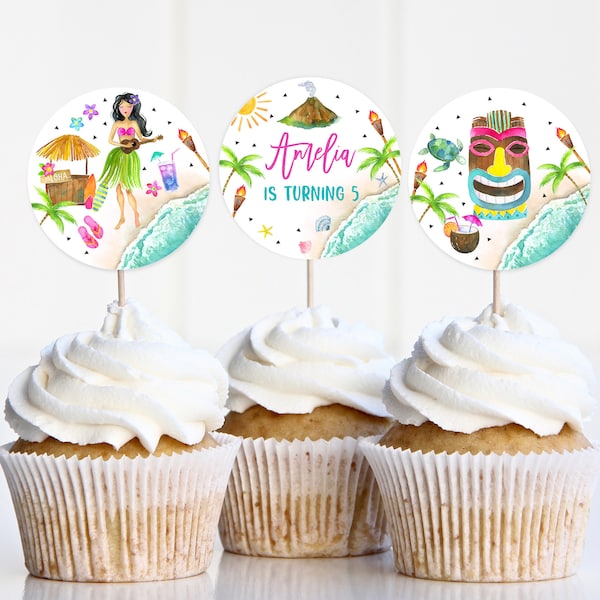 Luau Cupcake Toppers - Etsy