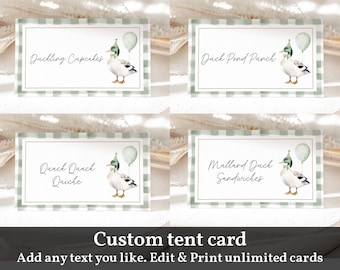 Mallard Duck Food Tent: Editable 1st Birthday Place Card Bir511