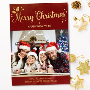 Afdrukbare kerstfotokaart - fotokerstkaart - gelukkig nieuwjaar fotokaart - familiewenskaart - digitale kerstkaart - nu bewerken