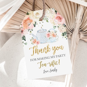 Tea Party Favor Birthday Thank You Tag Baby Shower Gift Label Tea Party Floral Décor Printable Editable Download Printable Bir122