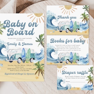 Baby on Board Invitation Suite Surf Beach Baby Shower Editable Invitation Bundle Summer Pool Party Surfer Boy Printable Download Bab187