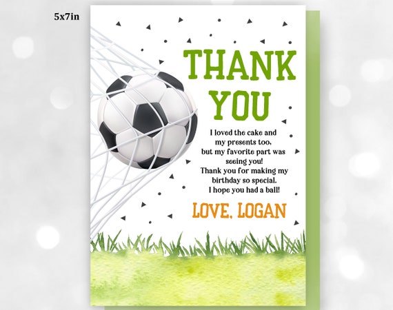 Soccer Birthday Thank You Card Soccer Party Thank You Note | Etsy Australia