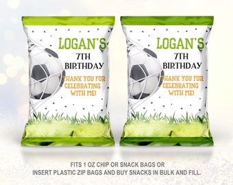 Soccer Birthday Chip bag Soccer Party Favor Football Sports Boy Birthday Favor School Green Digital Editable Printable Download Bir245