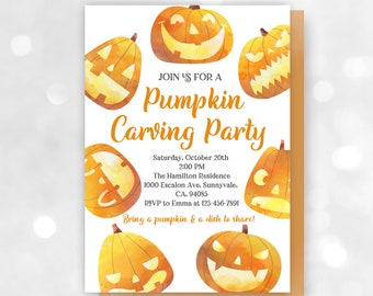 Pumpkin Carving Party Invite - Editable Halloween Invitation Template