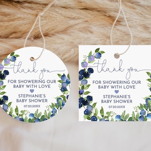 Étiquettes de faveur de baby shower aux myrtilles Imprimables 2 x 2 po. Autocollants de remerciement modifiables Une confiture de baies sucrées pour bébés Étiquettes de faveur de myrtille Étiquettes de fête aux myrtilles Bab288