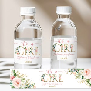 Blush Pink Water Bottle Label Baby shower Water Labels Birthday Template Custom Water Bottle Label Editable Printable Download Bab158