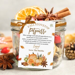 Etichette regalo di apprezzamento autunnale per pot-pourri da fornello Etichetta regalo per insegnanti di zucca Regalo per vicini Ringraziamento Modificabile Stampabile Scarica Tgt8