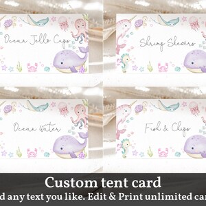 Under the Sea Food Labels Printable Under the Sea Place Card Editable Table Tent Card Pink Ocean Baby Shower Birthday Decor Bir463 Bab324