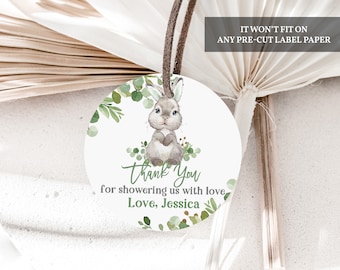 Etiquetas de agradecimiento con forma de conejito - Etiquetas editables para recuerdos de baby shower de Pascua