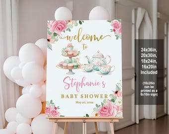 Welcome Sign: Tea Party Baby Shower Floral Design (Editable Printable Bab238)