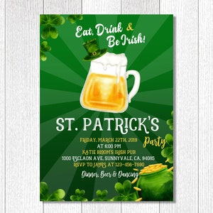 St. Patricks Day Celebration Party Invitation   St. Patricks Day Beer Party   St. Patricks Day invite   Editable   Digital download