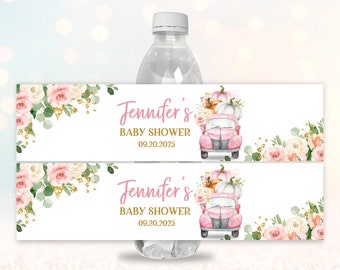 Pumpkin truck water bottle label  Girl baby shower water bottle label  EDITABLE, Download  Bab103