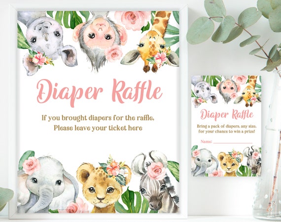 50 Safari Jungle Diaper Raffle Tickets And Sign Baby Shower Games, Decorations