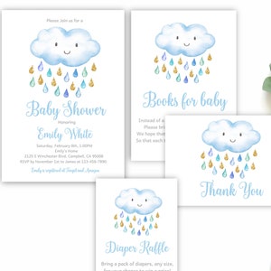 Wolken-Einladungs-Set Wolken-Regen-Babyparty-Einladungs-Paket Download 100% EDITIERBAR Bab50