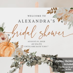 Floral Pumpkin Bridal Shower Welcome Sign Fall In Love Pumpkins Neutral Bridal Shower Fall Boho Digital Editable Printable Download Bri25