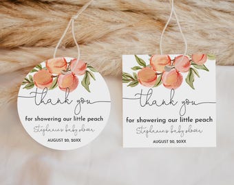 Baby Shower Favor Tags: Peach Fruit Design - Editable PDF Download