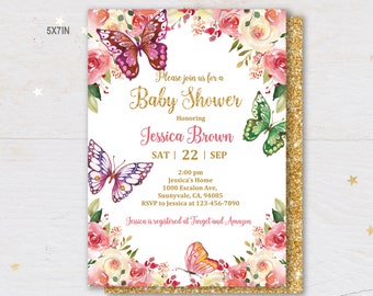 Butterfly Baby Shower Invitation, Garden Party Style (Editable Download Bab24)