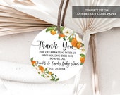 Thank You Sticker Labels: Orange Baby Shower Favors (Editable, Printable Bab180)