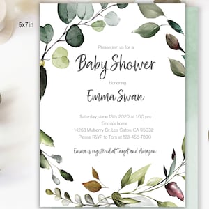 Greenery Baby Shower Invitation Eucalyptus Invite Green Wreath Gender Neutral Botanical Rustic Editable Printable Download Digital Bab7
