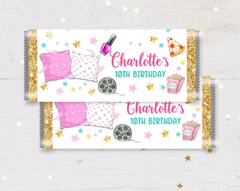 Sleepover party chocolate wrapper  Slumber party candy wrapper  Birthday favor  EDITABLE  Download  Bir161