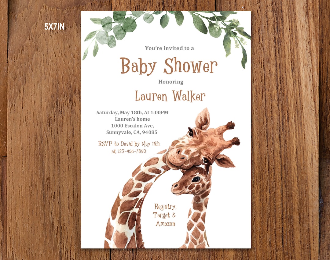 Giraffe Baby Shower Invitation Safari Animals Baby Shower Etsy