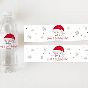 Étiquette de bouteille d'eau de baby shower de Noël Emballage d'étiquette d'eau de bébé père Noël Sticker hiver bébé père Noël modifiable imprimable à télécharger Chbab2