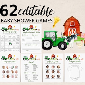Traktor-Babyparty-Spiel Bundle Farm Grüner Traktor Spielset Bauernhof Tiere Barnyard Junge Geschlechtsneutral Editierbare Druckbare Digitale Bab9