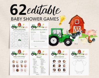 Babyshowerspelset: landbouwtractor en dieren - afdrukbaar en bewerkbaar Bab9