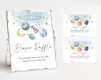Diaper Raffle Tickets: Space Baby Shower Game (Editable, Printable Bab270)