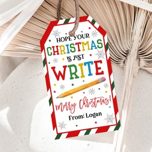 Weihnachten Bleistift Geschenkanhänger Schreiben Sie einfach Urlaub Bleistift Tags Schüler Klassenzimmer Vorschule Kinder Geschenkanhänger Winter Editierbar Printable Download Cht44