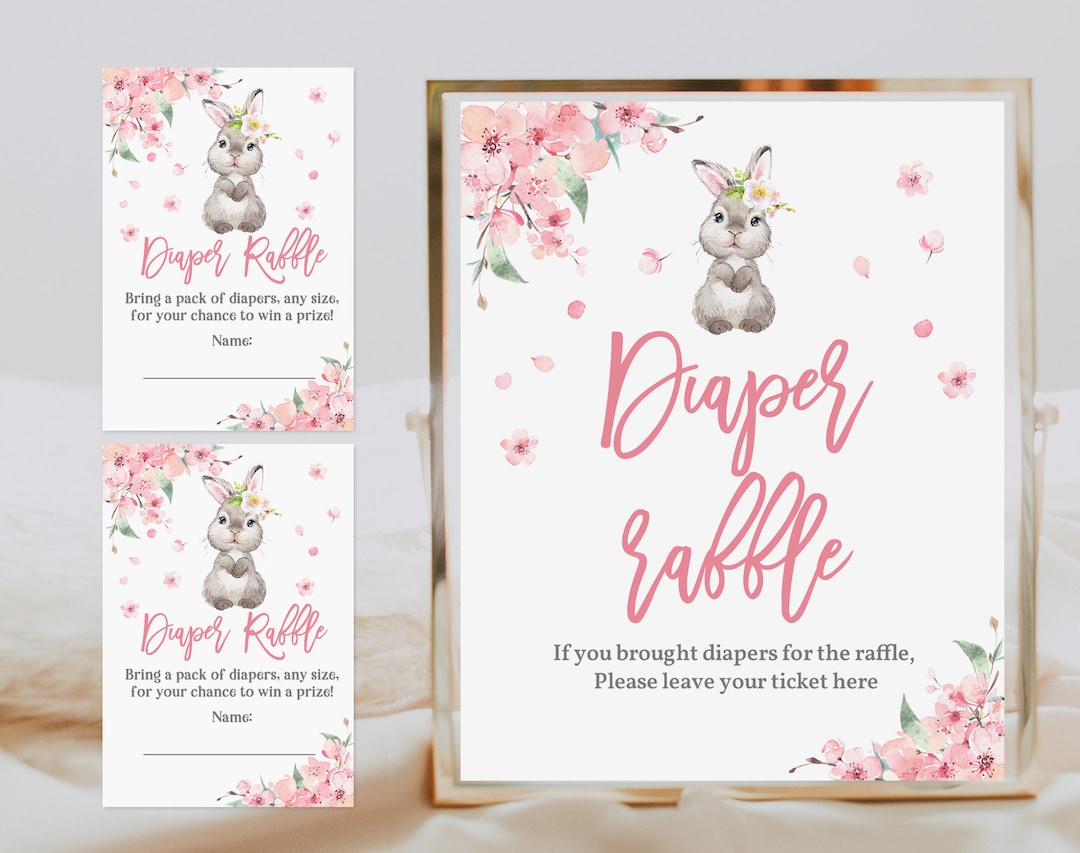 Bunny Diaper Raffle Sign and Ticket Baby Shower Diaper Raffle Sign Card ...