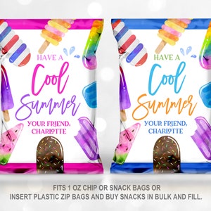Sac de chips de sucettes glacées Passez un été cool, cadeau de fin d'année scolaire entre amis