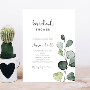 Eucalyptus Bridal Shower Invitation Editable  Download  Greenery Bridal Shower Invite DIY