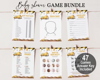 Construction baby shower game bundle Dump truck Baby Shower Game Set Digger Baby shower activity Editable Printable Boy Digital Bab84