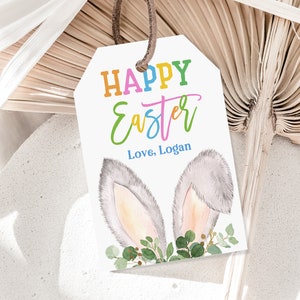 Étiquettes pour cadeaux de Pâques étiquette de panier de lapin étiquette de cadeau pour enfants salle de classe école étiquette cadeau déco Joyeuses Pâques imprimable modifiable téléchargement Eat8
