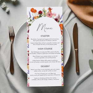 Modèle de menu bébé en fleurs fleurs sauvages imprimables carte de menu fête printemps été floral fleurs sauvages modifiable imprimable Boho bébé mariée Bab260