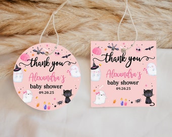 Baby Shower Favor Tags: Pink Ghost Halloween - Editable Printable Haba4