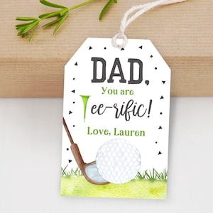 Afdrukbare Vaderdag golftag Dad, you are tee-rific Dad Golf Gift Tag Ball Tee Golf Cookie Cards Digitaal bewerkbare afdrukbare download Fat2