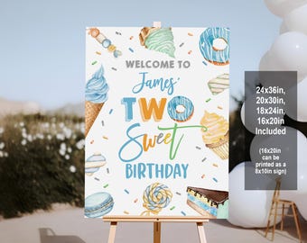 Letrero de bienvenida de cumpleaños: Dos postres dulces - Editable e imprimible Bir371