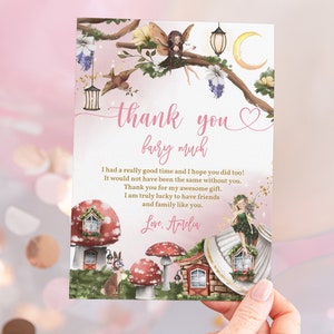 Biglietto di ringraziamento per la festa di compleanno delle fate modificabile Biglietto di ringraziamento per la festa di compleanno della principessa floreale magica incantata Boho Stampabile Scarica Bir275