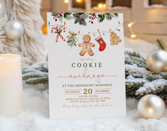 Christmas Cookie Exchange Invitation: Editable Holiday Party Template ChI65