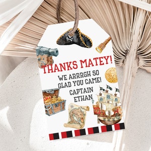 Etiqueta de aniversário pirata Etiqueta de presente Etiqueta de agradecimento Ahoy Matey Baixe a etiqueta de agradecimento EDITÁVEL para impressão Caixa de tesouro Navio pirata Bomba Bir61