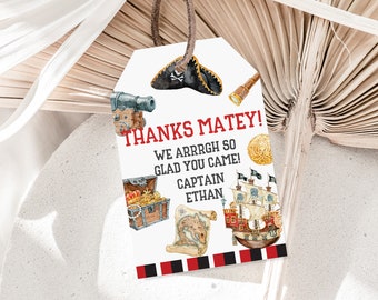 Pirate Birthday Tag Favor tag Gift Label Ahoy Matey Download EDITABLE Printable Thank You Tag Treasure Box Pirate Ship Bomb Bir61